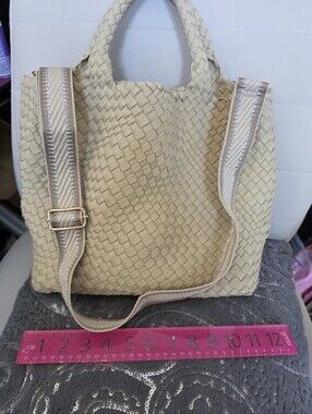 Cream Woven Tote Bag with Adjustable Straps